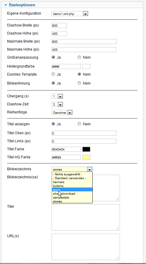 Die Einstellungsmöglichkeiten von KISS Javaslides