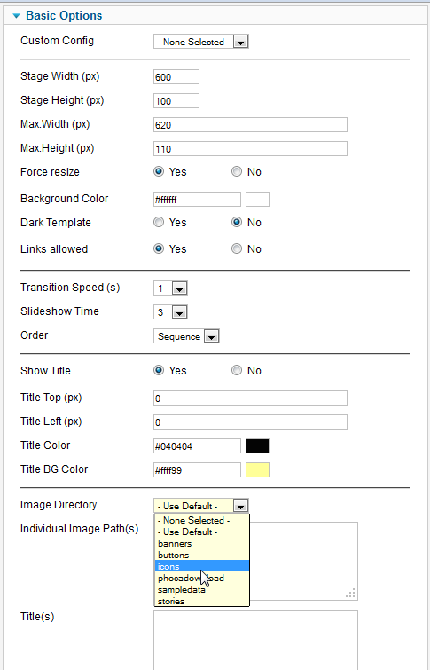 The backend configuration panel for KISS Javaslides