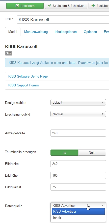 KISS Karussell Backend-Einstellungen