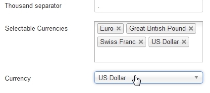 Selectable Currencies in KISS Advertiser Backend